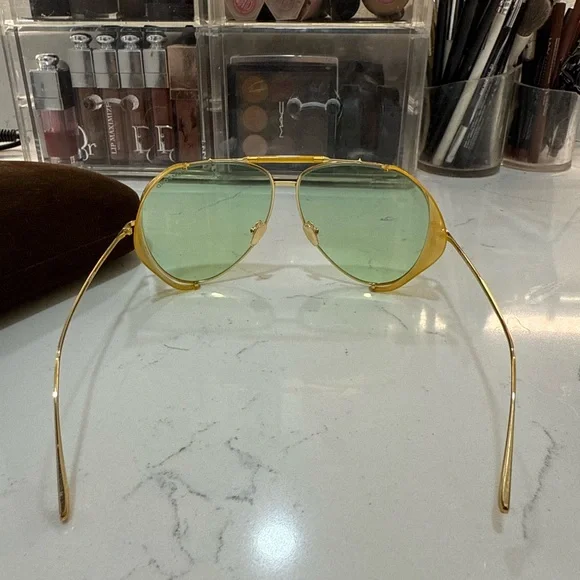 Gold Aviator Sunglasses with Green Lenses - Picture 6 of 8